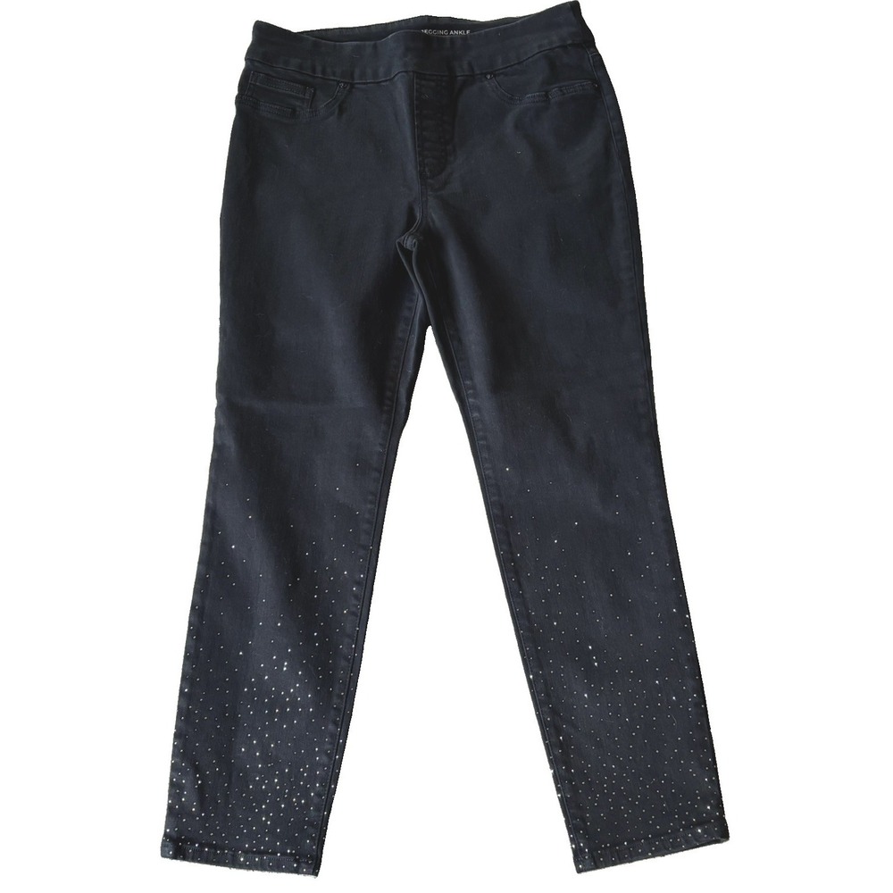 Chico's Pull On Jegging Ankle Jeans Size 0.5 US 6R Black Studded Rhinestones